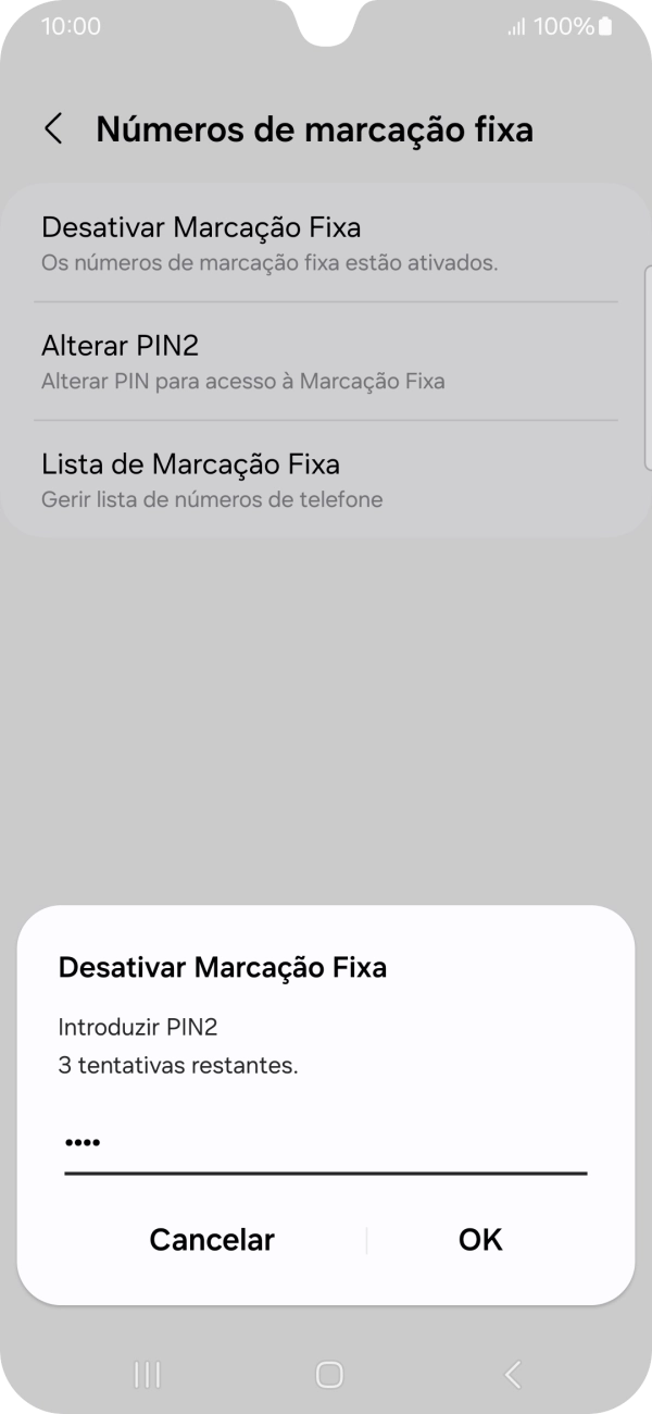 Introduza o código PIN2 e prima OK.
