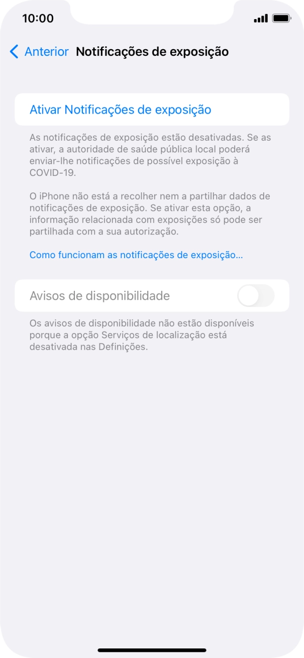 Prima Ativar Notificações de exposição.