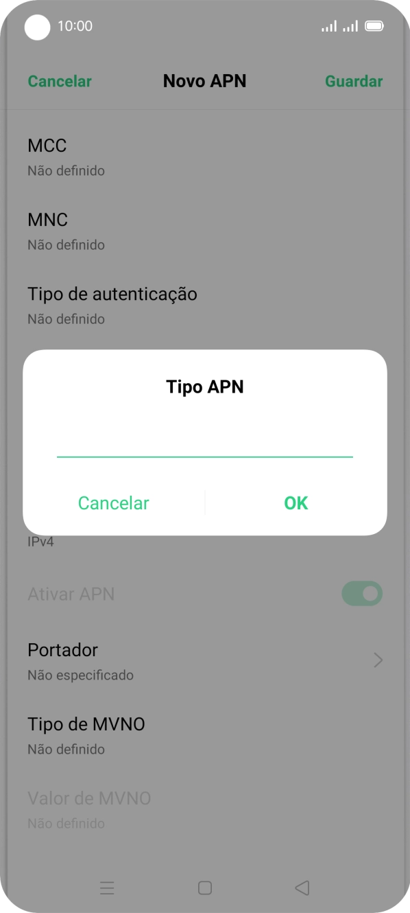 Introduza default e prima OK.