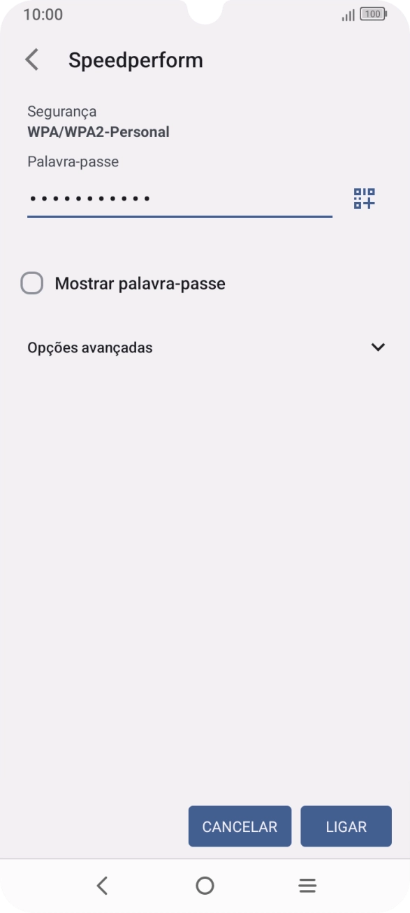 Introduza a password da rede Wi-Fi e prima LIGAR.