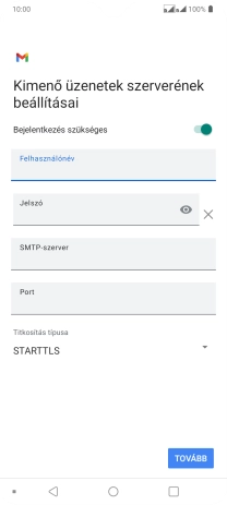 Kattints a „Jelszó” alatti mezőre, és írd be az e-mail szolgáltatód kimenő szerverének jelszavát.