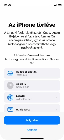 Válaszd a Folytatás lehetőséget.
