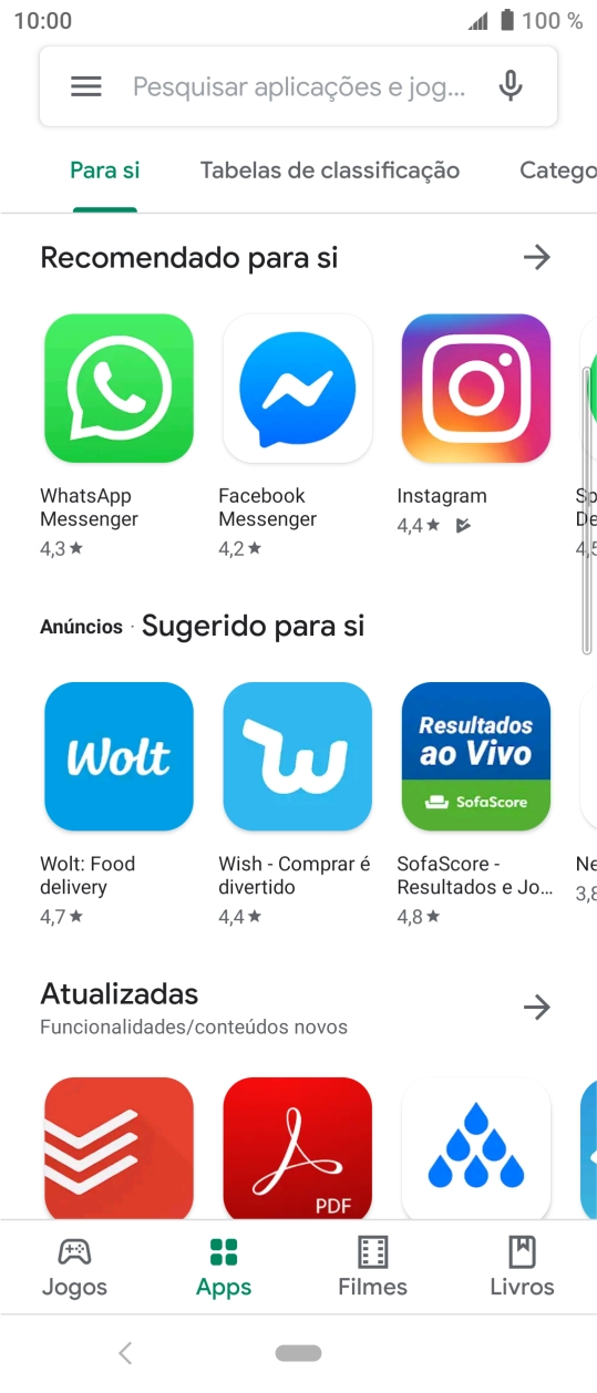 Deslize o dedo sobre o ecrã da esquerda para a direita.