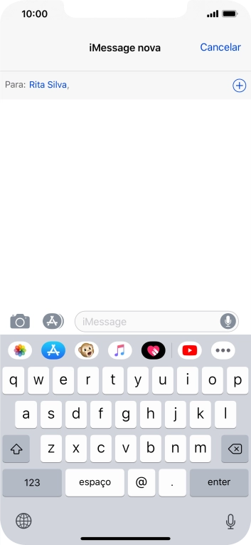 Se for possível o destinatário receber iMessages, aparecerá o texto iMessage no campo de escrita.