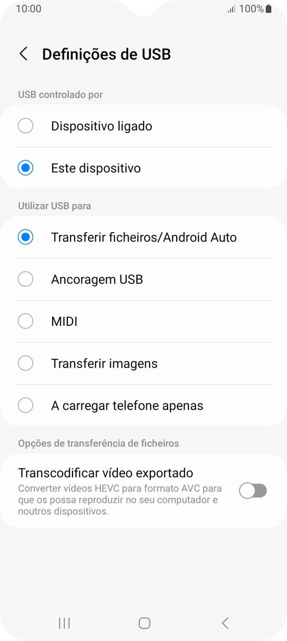 Prima Transferir ficheiros/Android Auto.