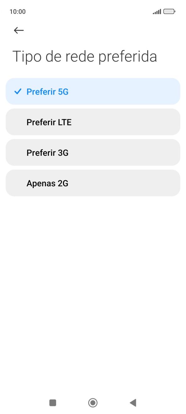 Prima o tipo de rede pretendido.