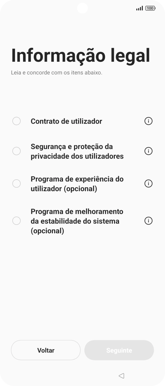 Prima o campo ao lado das definições pretendidas para as selecionar.