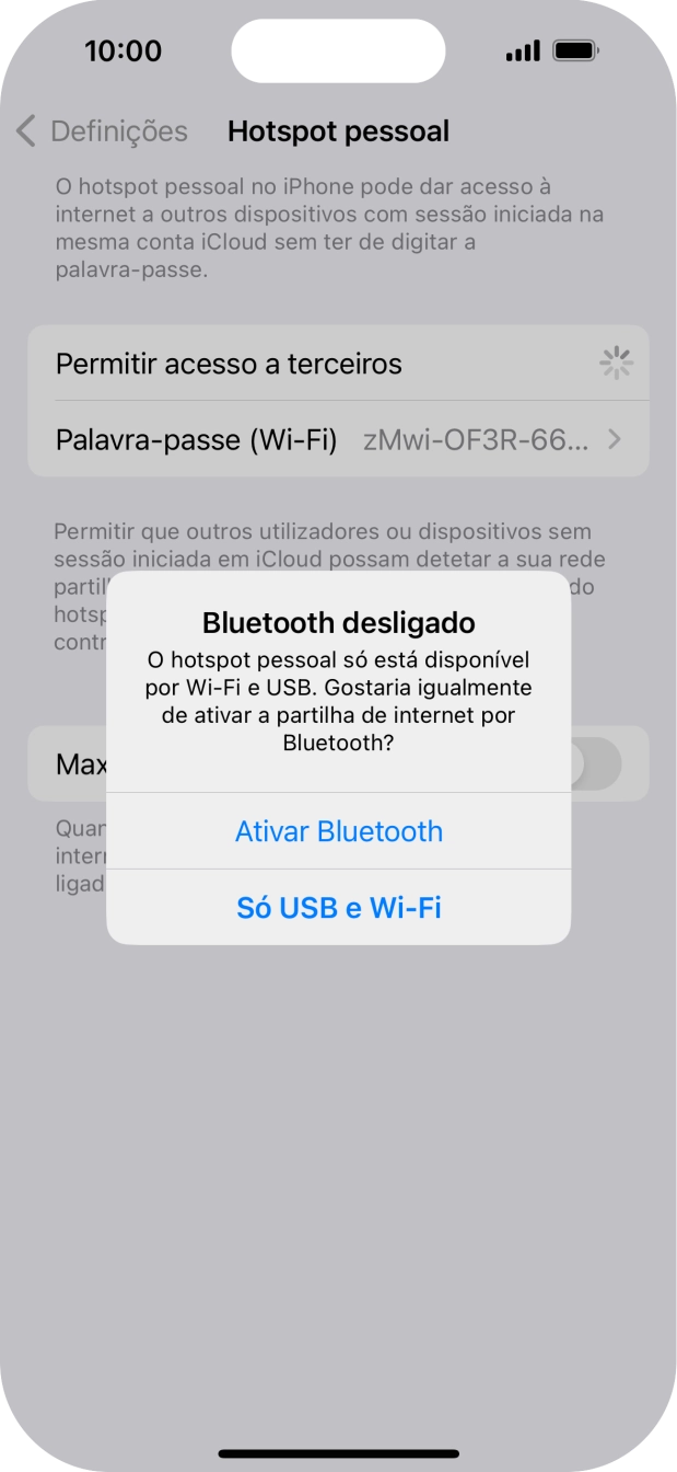Se o Wi-Fi estiver ativado, prima Só USB e Wi-Fi .