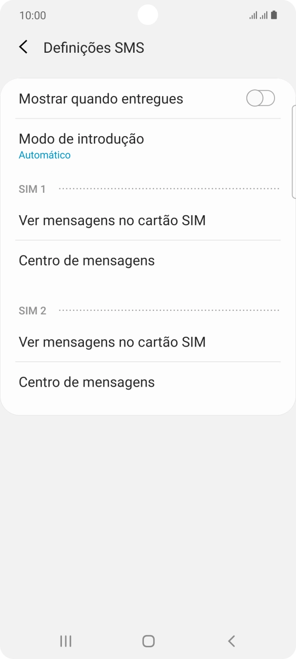 Prima Centro de mensagens sob o cartão SIM pretendido.