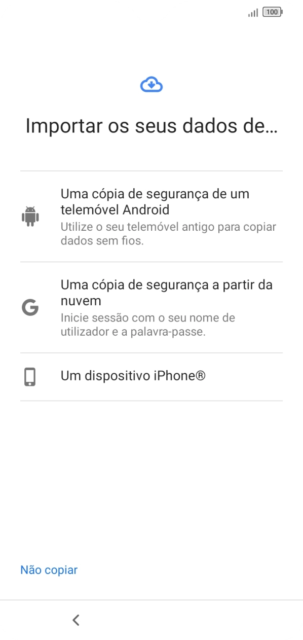 Prima a definição pretendida e siga as indicações no ecrã para transferir conteúdo de outro telefone.