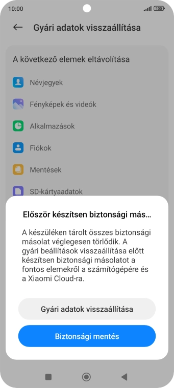 Válaszd a Gyári adatok visszaállítása lehetőséget.