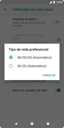 Prima o tipo de rede pretendido.