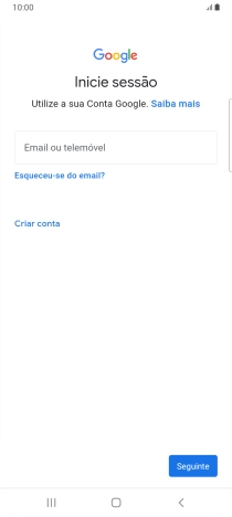 Se não tiver uma conta Google, prima Criar conta e siga as indicações no ecrã para criar uma conta.