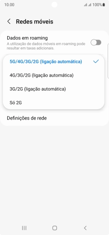 Prima o tipo de rede pretendido.