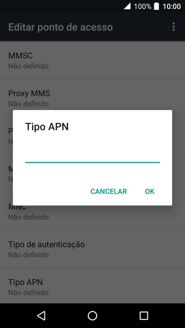 Introduza default e prima OK.