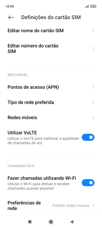 Prima Tipo de rede preferida.