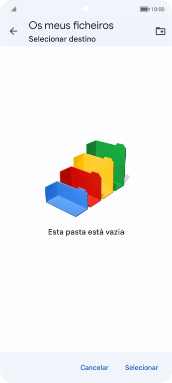 Se quiser criar uma nova pasta, prima o ícone de nova pasta e siga as indicações no ecrã para criar uma nova pasta.