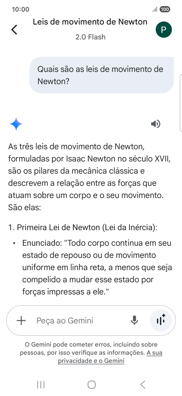 A transcrição da conversa com a Gemini Live é agora mostrada no ecrã.