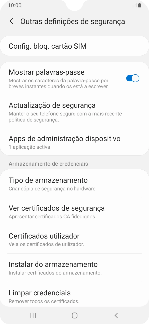 Prima Config. bloq. cartão SIM.