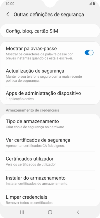 Prima Config. bloq. cartão SIM.