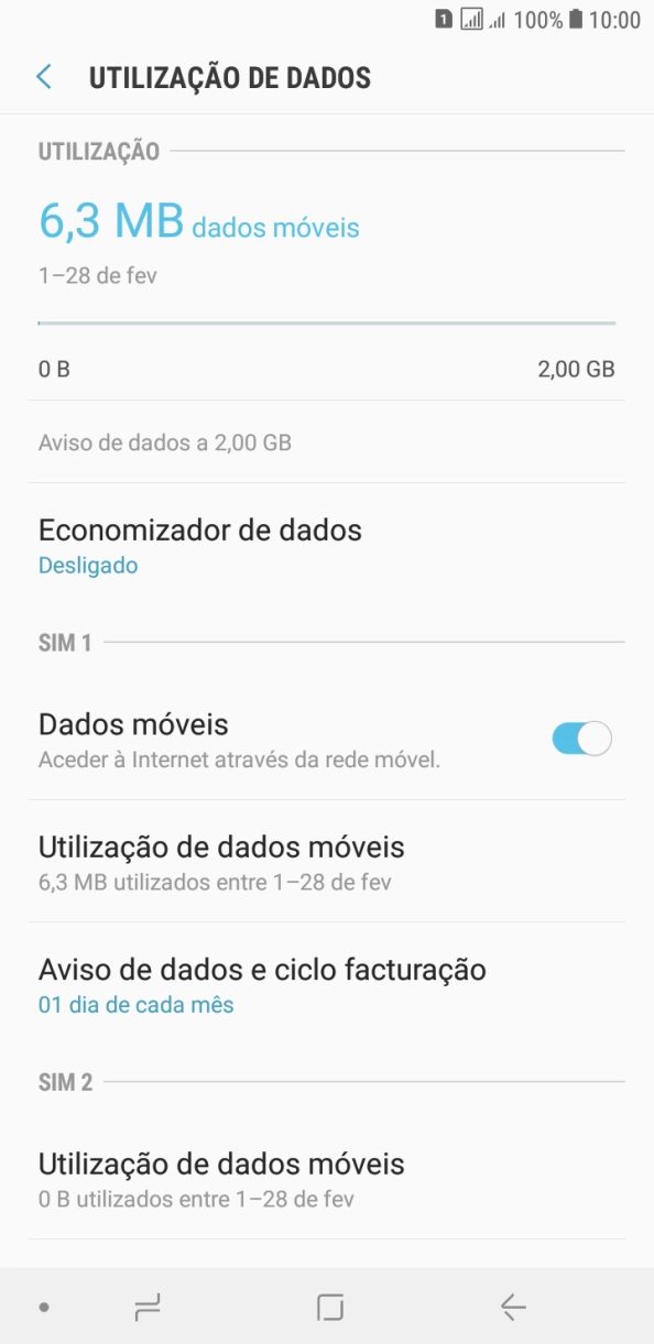 O consumo total de dados é agora mostrado no ecrã.