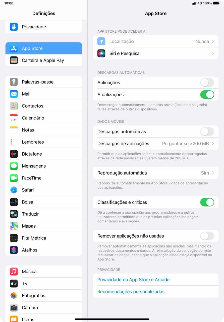 Prima o indicador junto aos tipos de conteúdo pretendidos para ativar ou desativar a função.