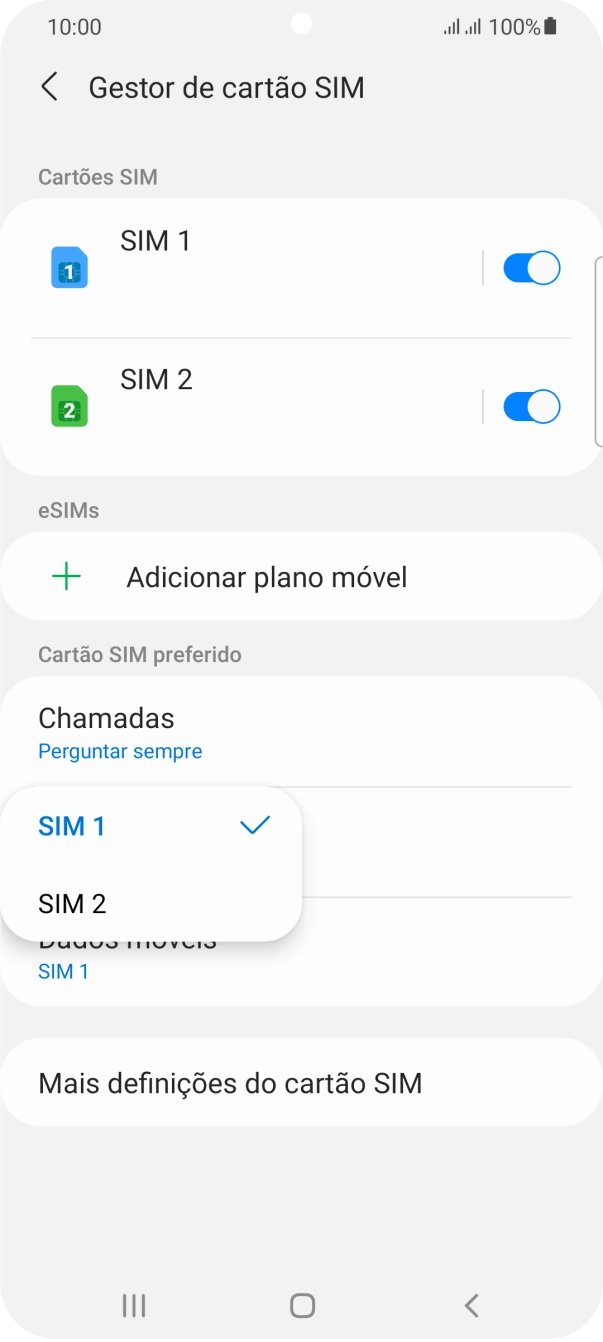 Prima o cartão SIM pretendido.