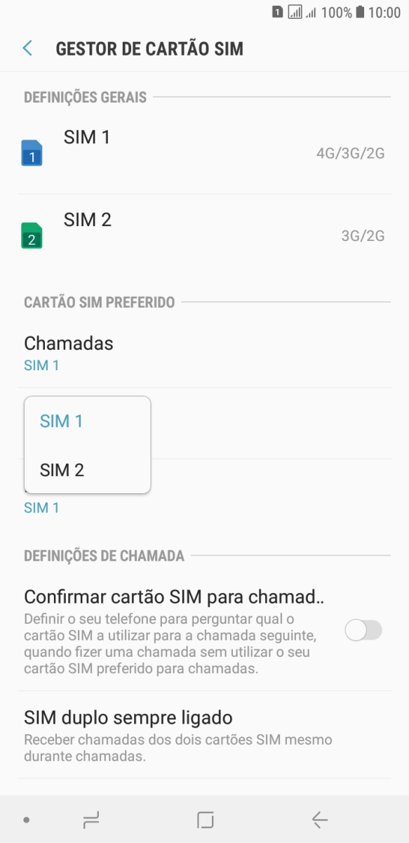 Prima o cartão SIM pretendido.