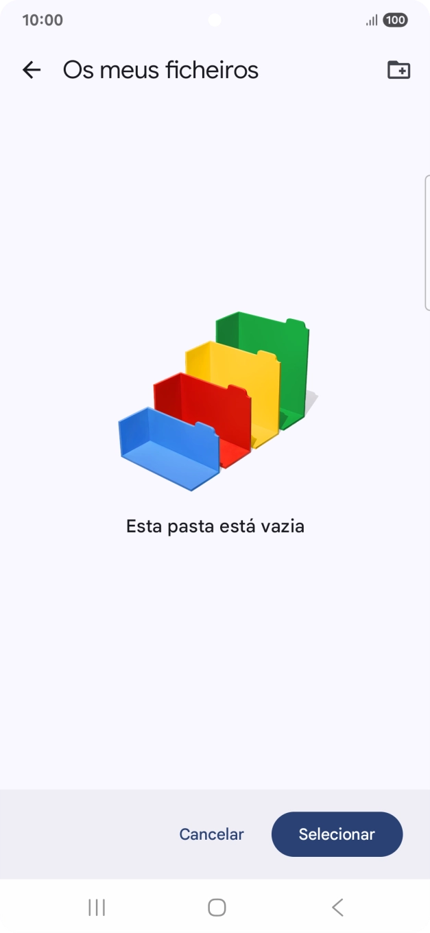 Se quiser criar uma nova pasta, prima o ícone de nova pasta e siga as indicações no ecrã para criar uma nova pasta.