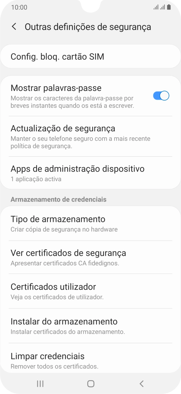 Prima Config. bloq. cartão SIM.