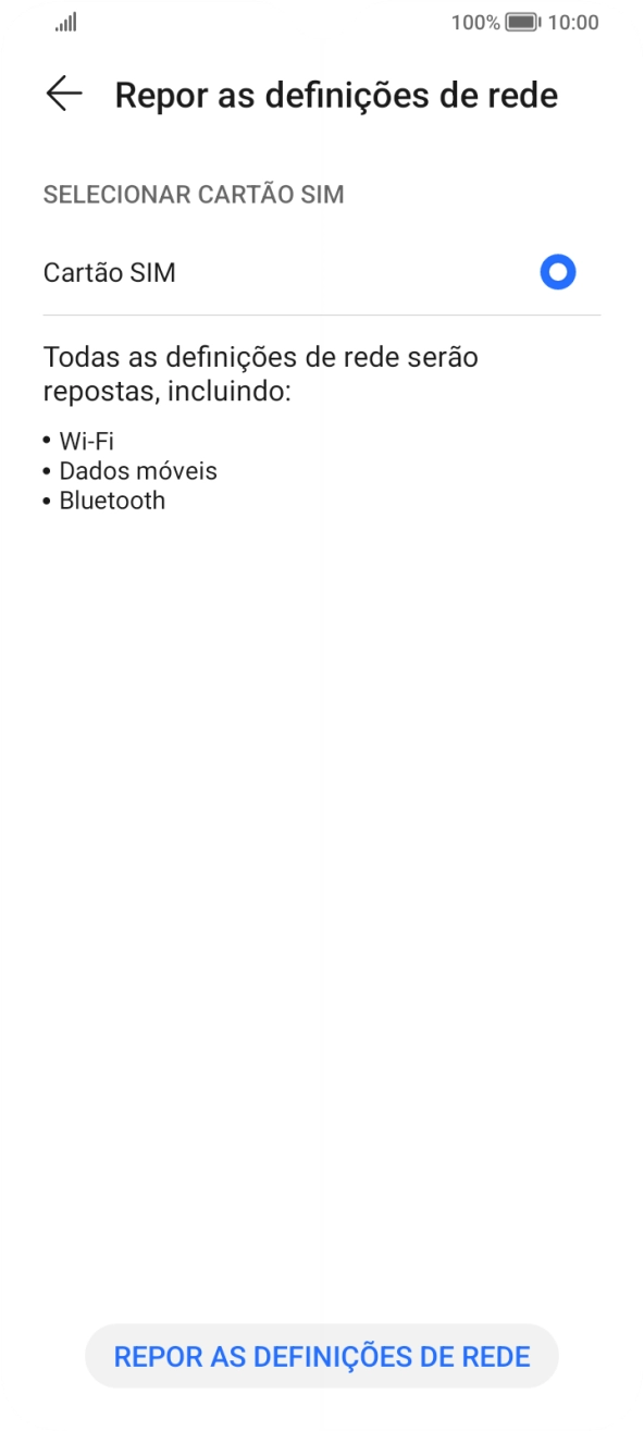 Prima REPOR AS DEFINIÇÕES DE REDE.