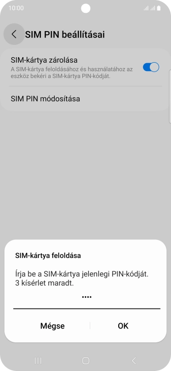 Írd be a PIN-kódot, és válaszd az OK lehetőséget.