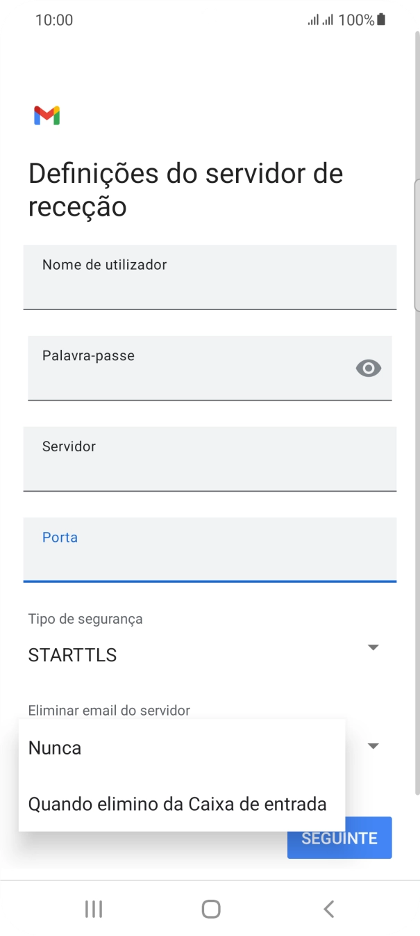 Prima Nunca para manter os e-mails no servidor quando estes são apagados no telefone.