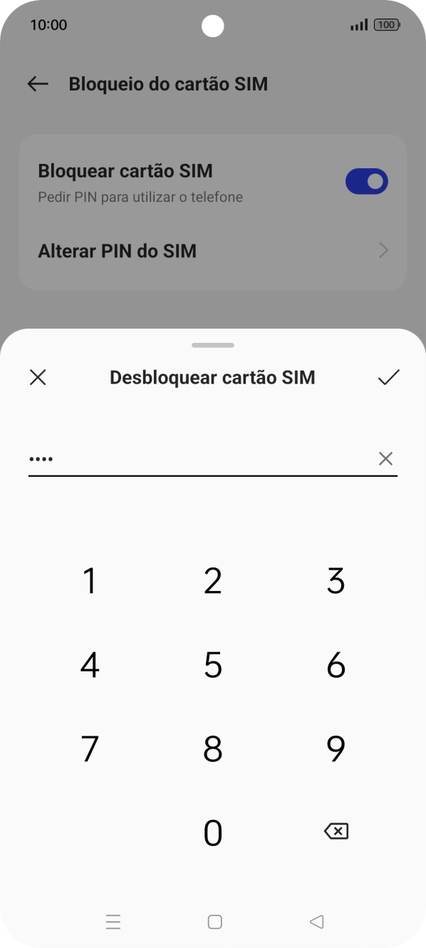 Introduza o código PIN e prima o ícone para aceitar.