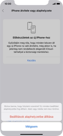 Válaszd a Beállítások alaphelyzetbe állítása lehetőséget. Várj egy kicsit, amíg a telefon visszaállítja a gyári beállításokat. A telefon konfigurálásához és ahhoz, hogy üzemkész állapotba hozd, kövesd a képernyőn megjelenő utasításokat.