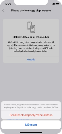 Válaszd a Beállítások alaphelyzetbe állítása lehetőséget. Várj egy kicsit, amíg a telefon visszaállítja a gyári beállításokat. A telefon konfigurálásához és ahhoz, hogy üzemkész állapotba hozd, kövesd a képernyőn megjelenő utasításokat.