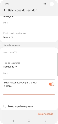 Prima o campo da password e introduza a password do servidor de envio do seu fornecedor de e-mail.