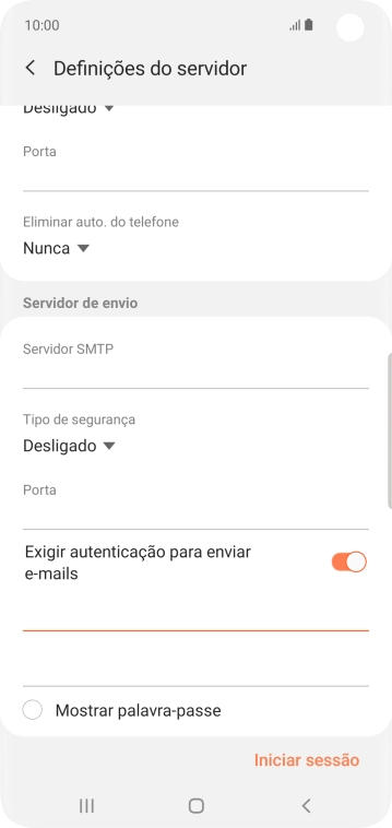 Prima o campo da password e introduza a password do servidor de envio do seu fornecedor de e-mail.