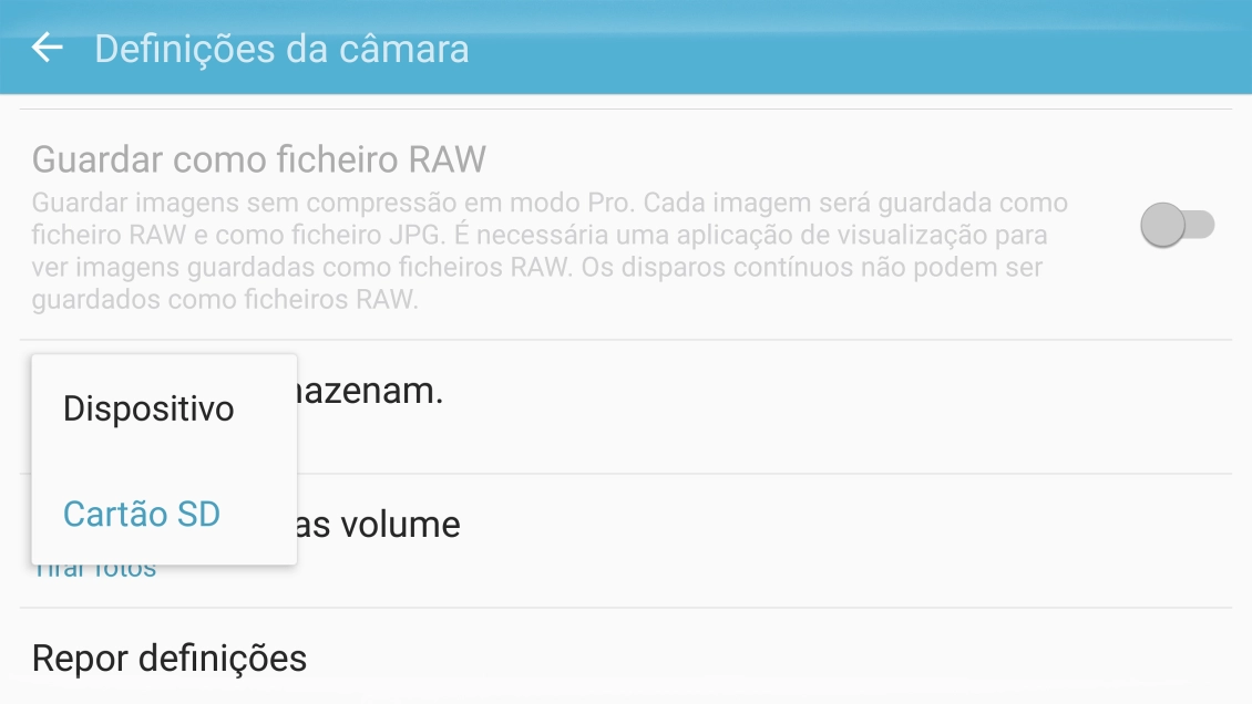 Prima Dispositivo para guardar as fotografias na memória do telefone.