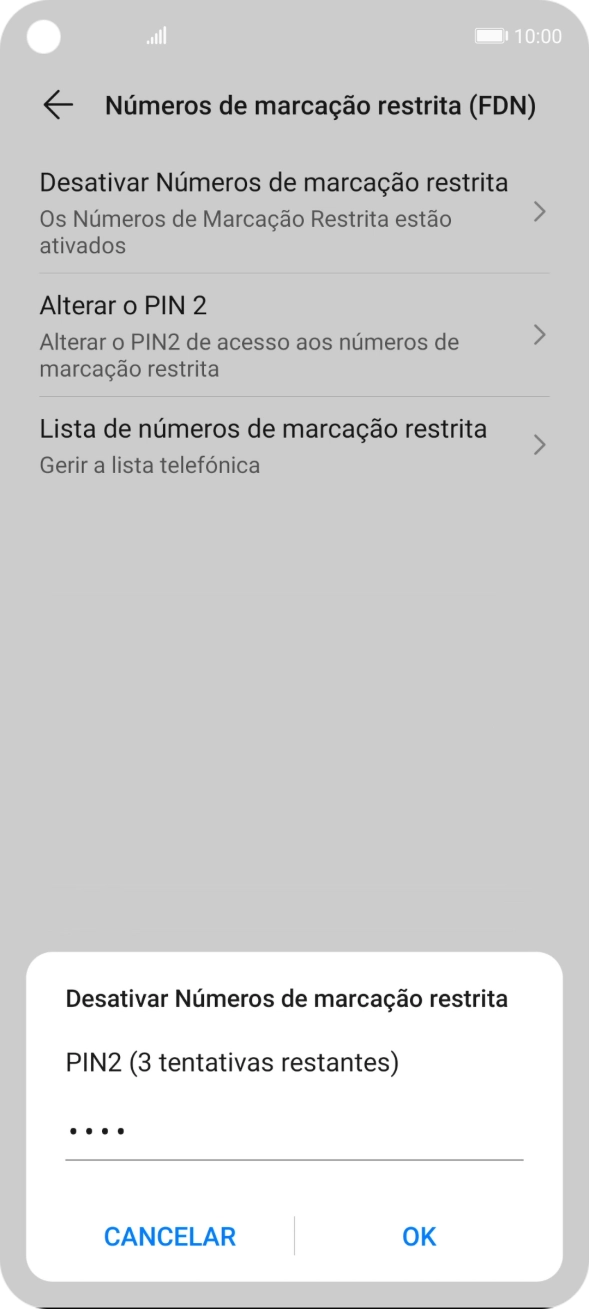 Introduza o código PIN2 e prima OK.