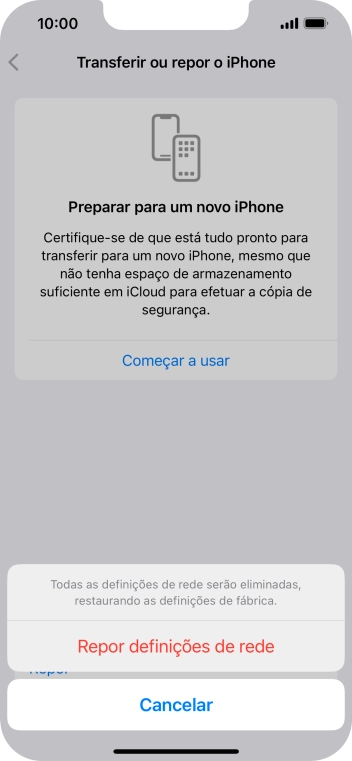 Prima Repor definições de rede.