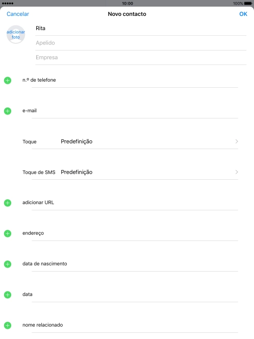 Prima Apelido e introduza o apelido.