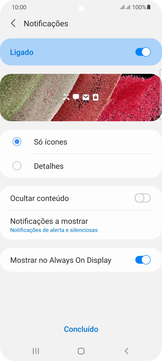 Prima as definições pretendidas para as ativar ou desativar.