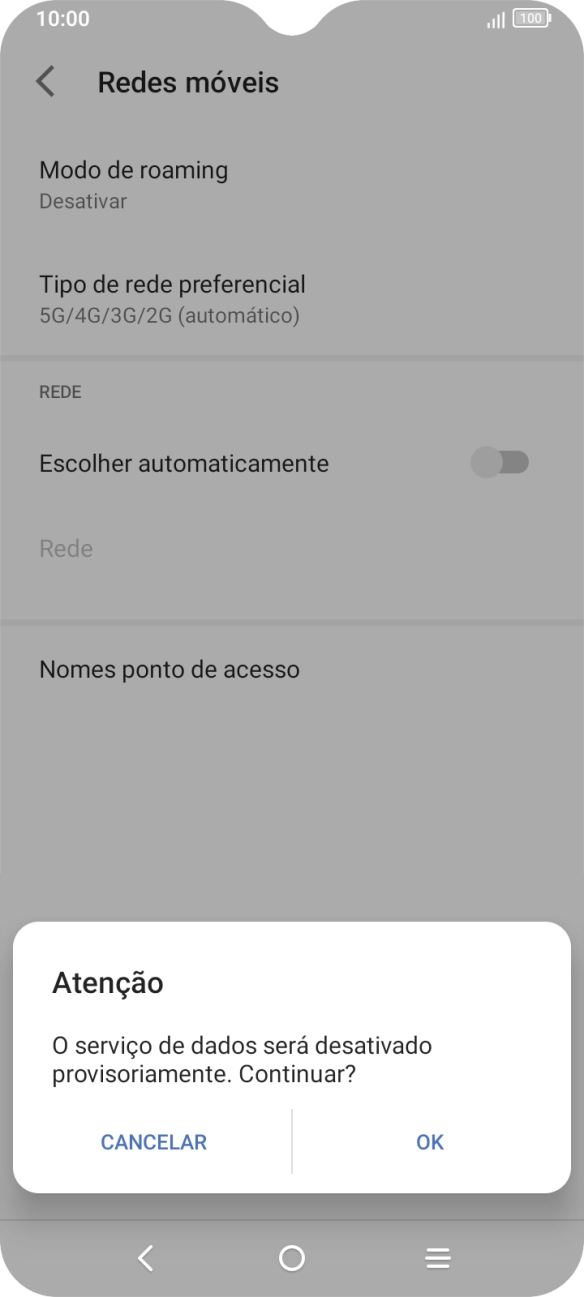 Prima OK e aguarde enquanto o telefone procura as redes.