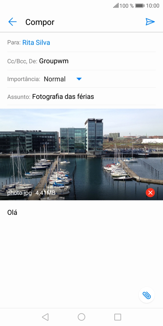 Prima o ícone para enviar quando terminar de escrever o seu e-mail.
