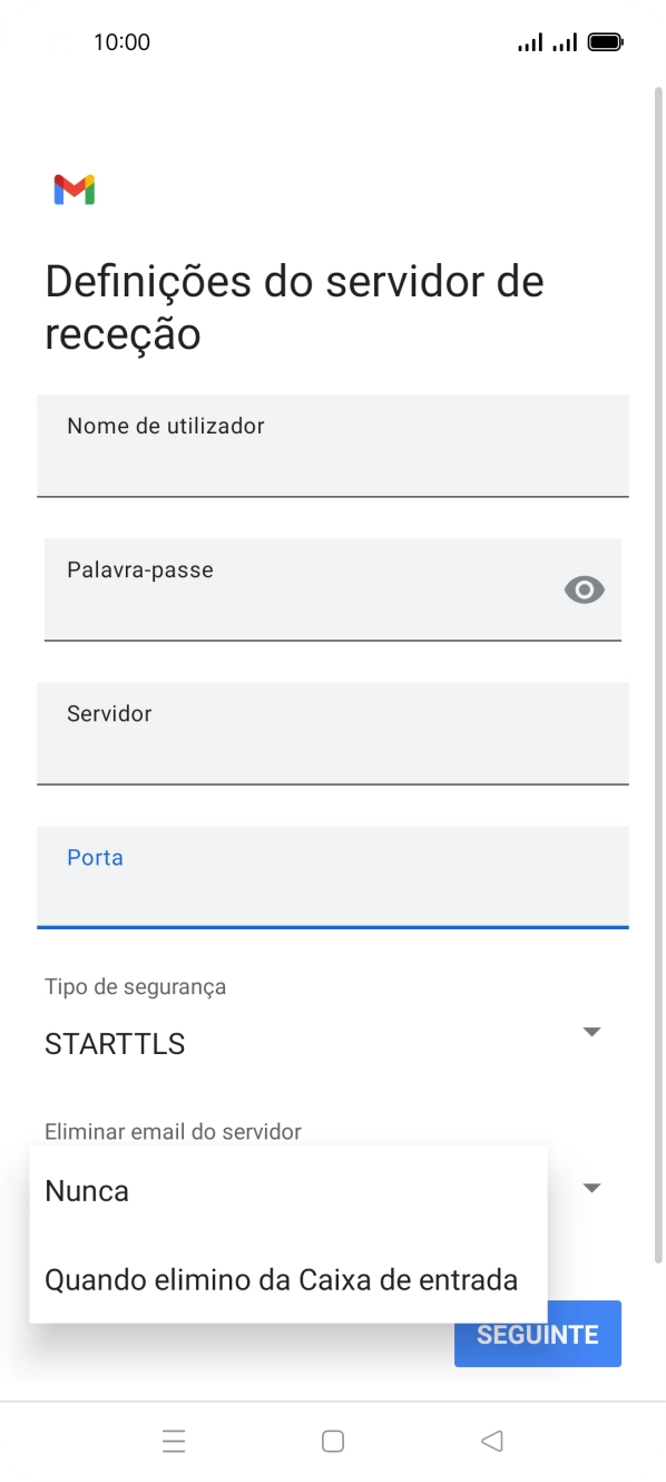 Prima Nunca para manter os e-mails no servidor quando estes são apagados no telefone.