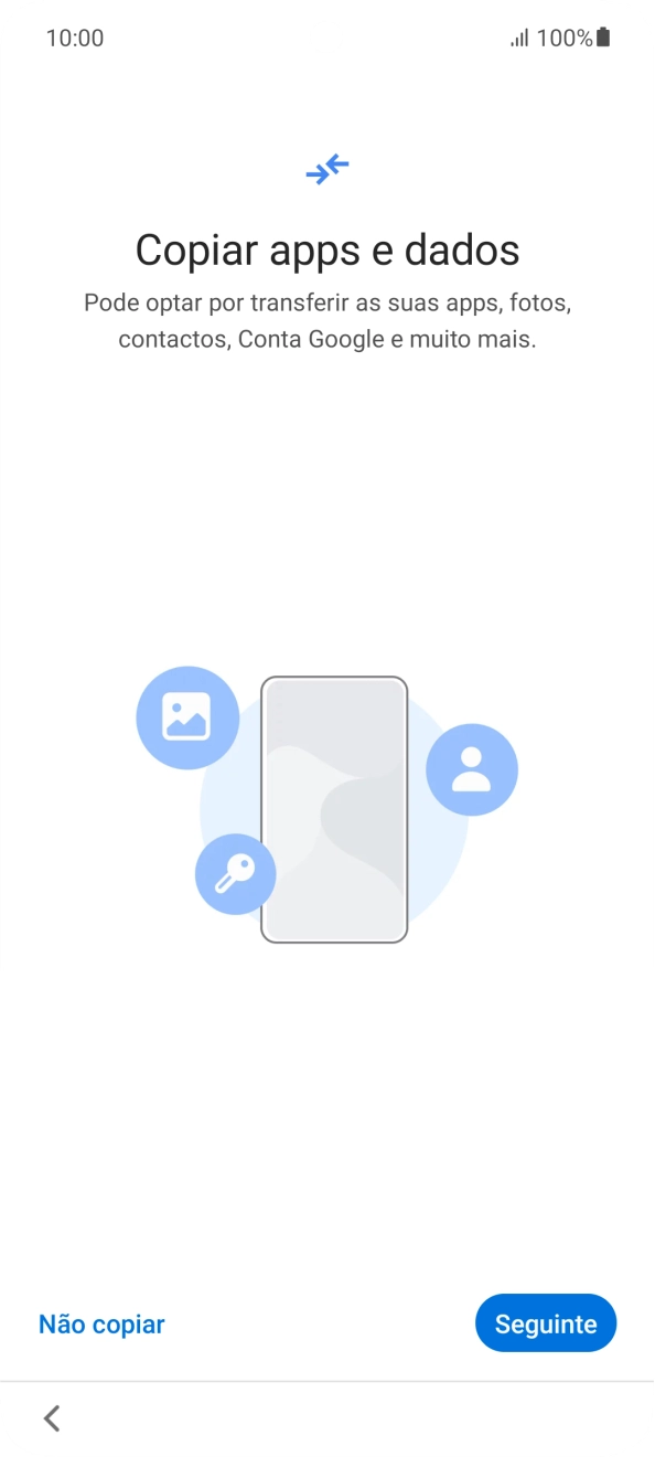 É possível transferir conteúdo de outro telefone quando o telefone for ativado antes da primeira utilização e quando o telefone tiver sido reiniciado. Quando esta imagem for mostrada no ecrã, o telefone está pronto para transferir conteúdo de outro telefone.
