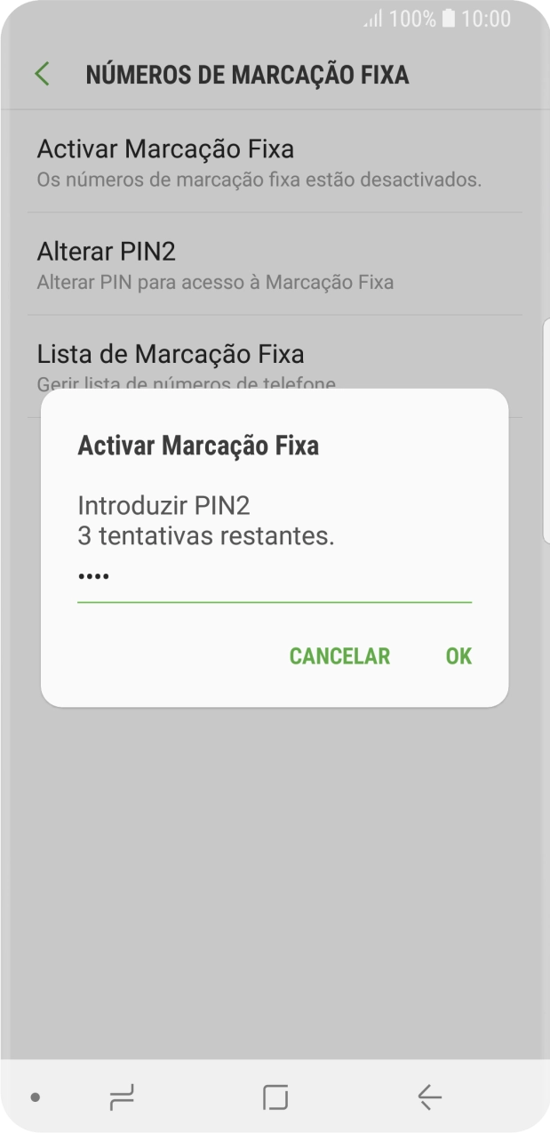 Introduza o código PIN2 e prima OK.