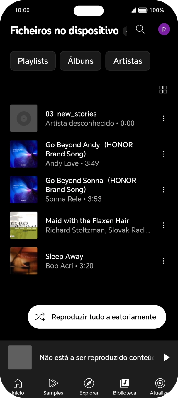 Prima o ficheiro de música pretendido.