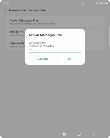 Introduza o código PIN2 e prima OK.